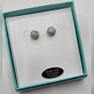 Swarovski Crystal Elements Silver Stud Earrings Clear Round 1/2 Inch Prom Bridal